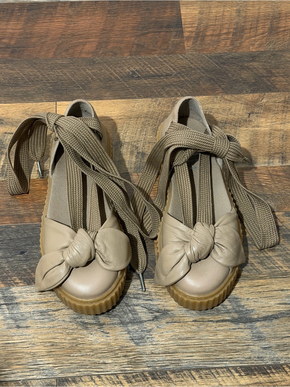 Puma Fenty Women’s Taupe Knot-Front Lace-Up Flats